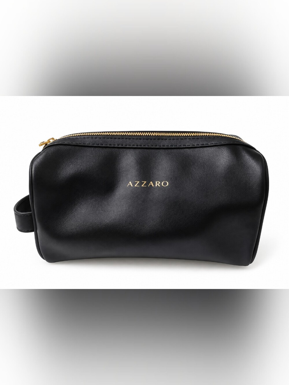 Brand New Azzaro Men's Black Leather Toiletry Bag with Gold Zip